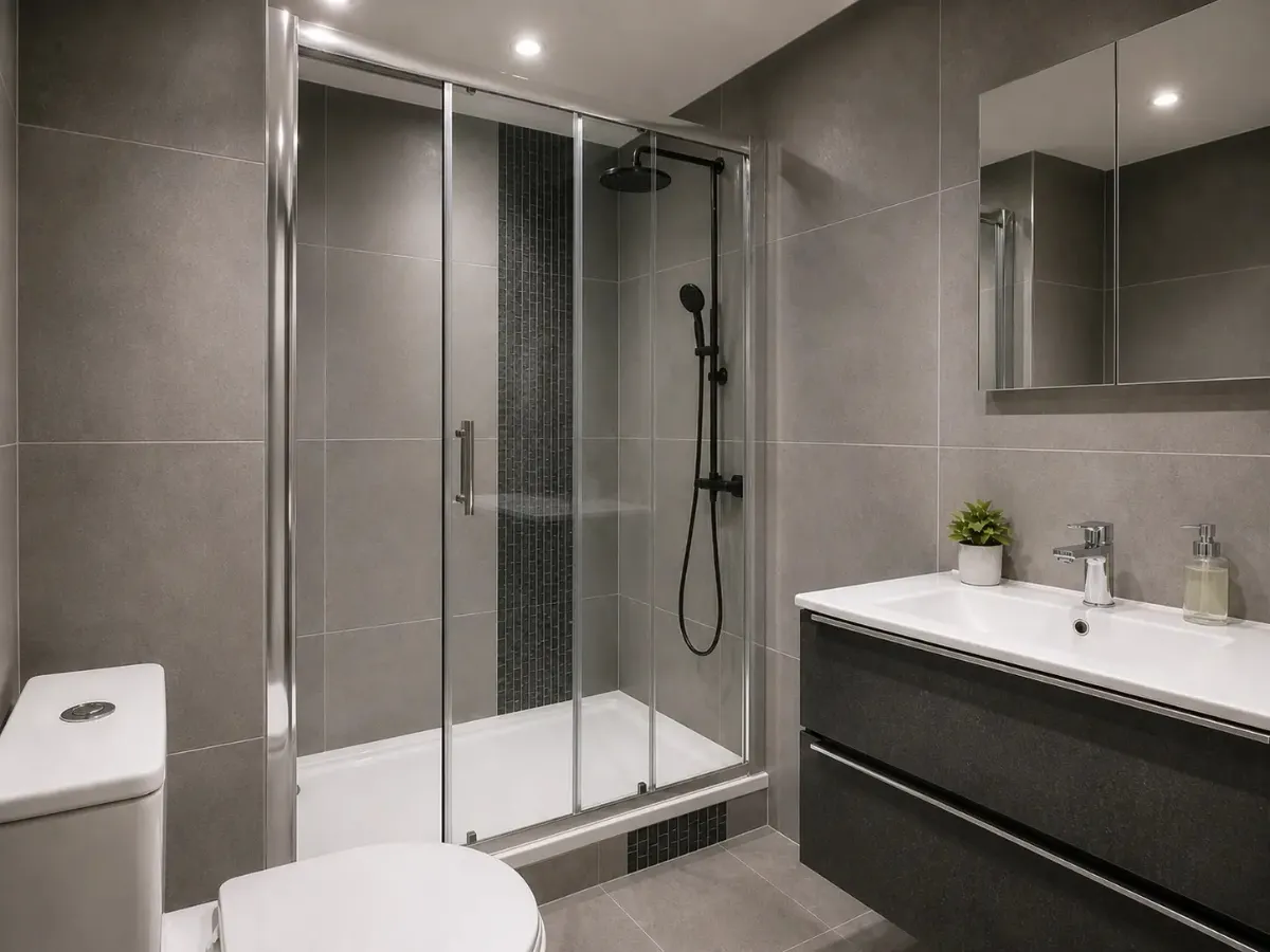 Modern walk-in shower and vanity bathroom renovation in St Albans, Hertfordshire